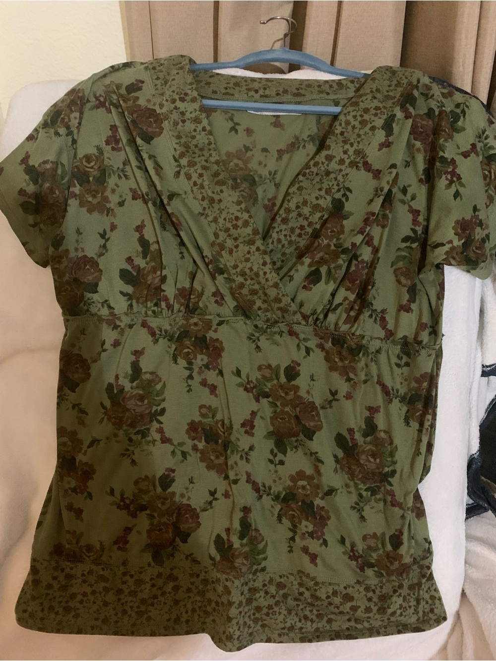 Maurices Olive Green Floral Wrap-Front Blouse